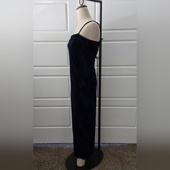 Navy Blue Velvet Formal Dress - Picture 4 of 8